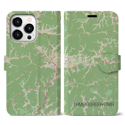 【丹波篠山（兵庫県）】地図柄iPhoneケース（手帳タイプ）ナチュラル・iPhone 13 Pro 用