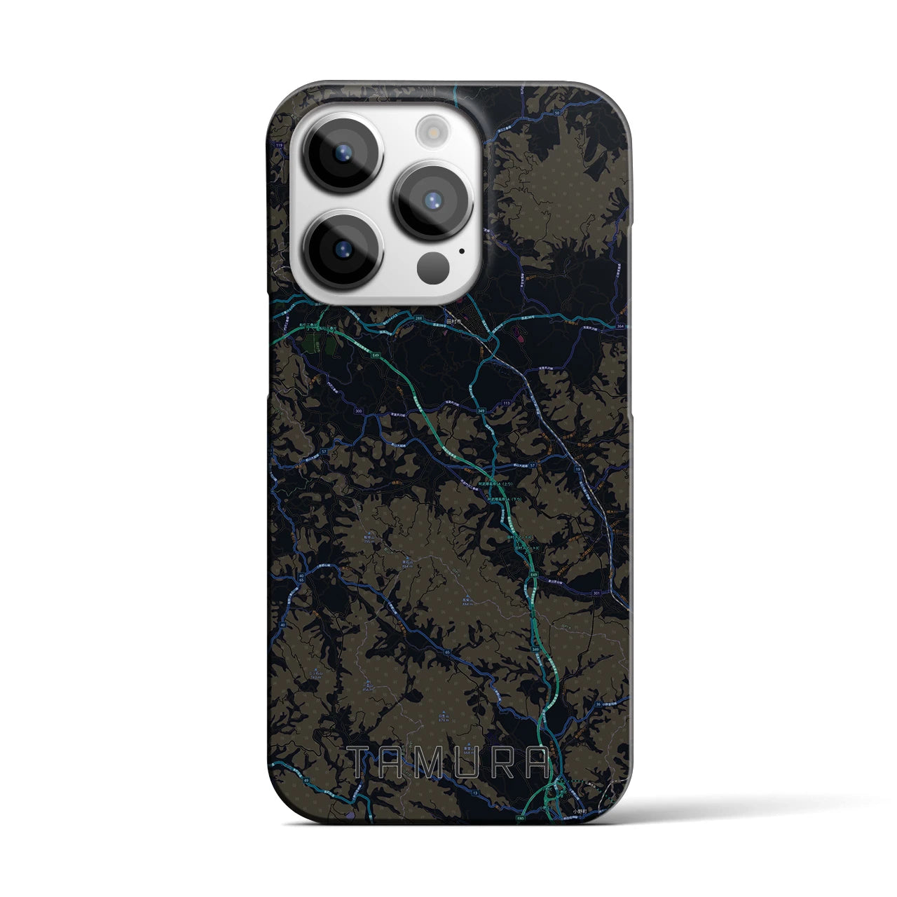 【田村】地図柄iPhoneケース（バックカバータイプ・ブラック）iPhone 14 Pro 用