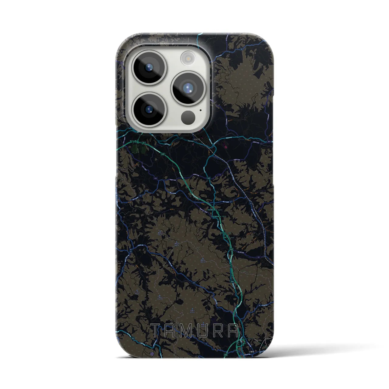 【田村】地図柄iPhoneケース（バックカバータイプ・ブラック）iPhone 15 Pro 用