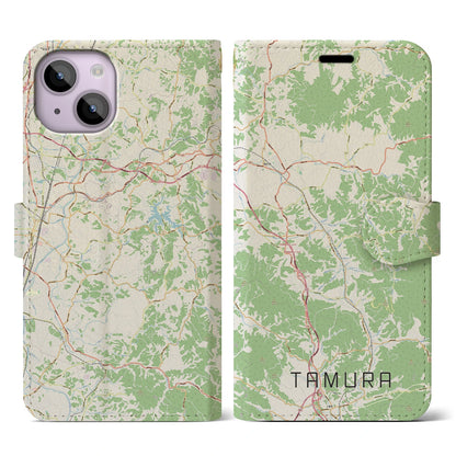 【田村（福島県）】地図柄iPhoneケース（手帳タイプ）ナチュラル・iPhone 14 用