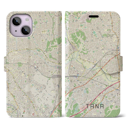 【田奈（神奈川県）】地図柄iPhoneケース（手帳タイプ）ナチュラル・iPhone 14 用