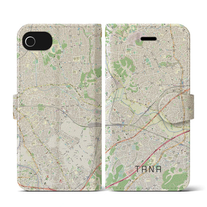 【田奈（神奈川県）】地図柄iPhoneケース（手帳タイプ）ナチュラル・iPhone SE（第3 / 第2世代） / 8 / 7 / 6s / 6 用