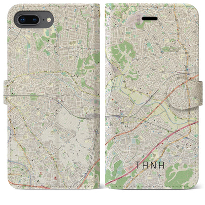 【田奈（神奈川県）】地図柄iPhoneケース（手帳タイプ）ナチュラル・iPhone 8Plus /7Plus / 6sPlus / 6Plus 用