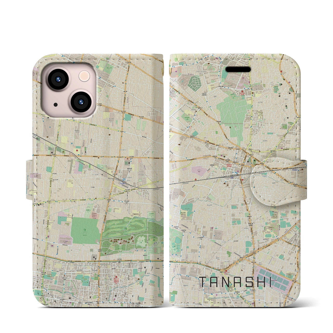 【田無】地図柄iPhoneケース（手帳両面タイプ・ナチュラル）iPhone 13 mini 用
