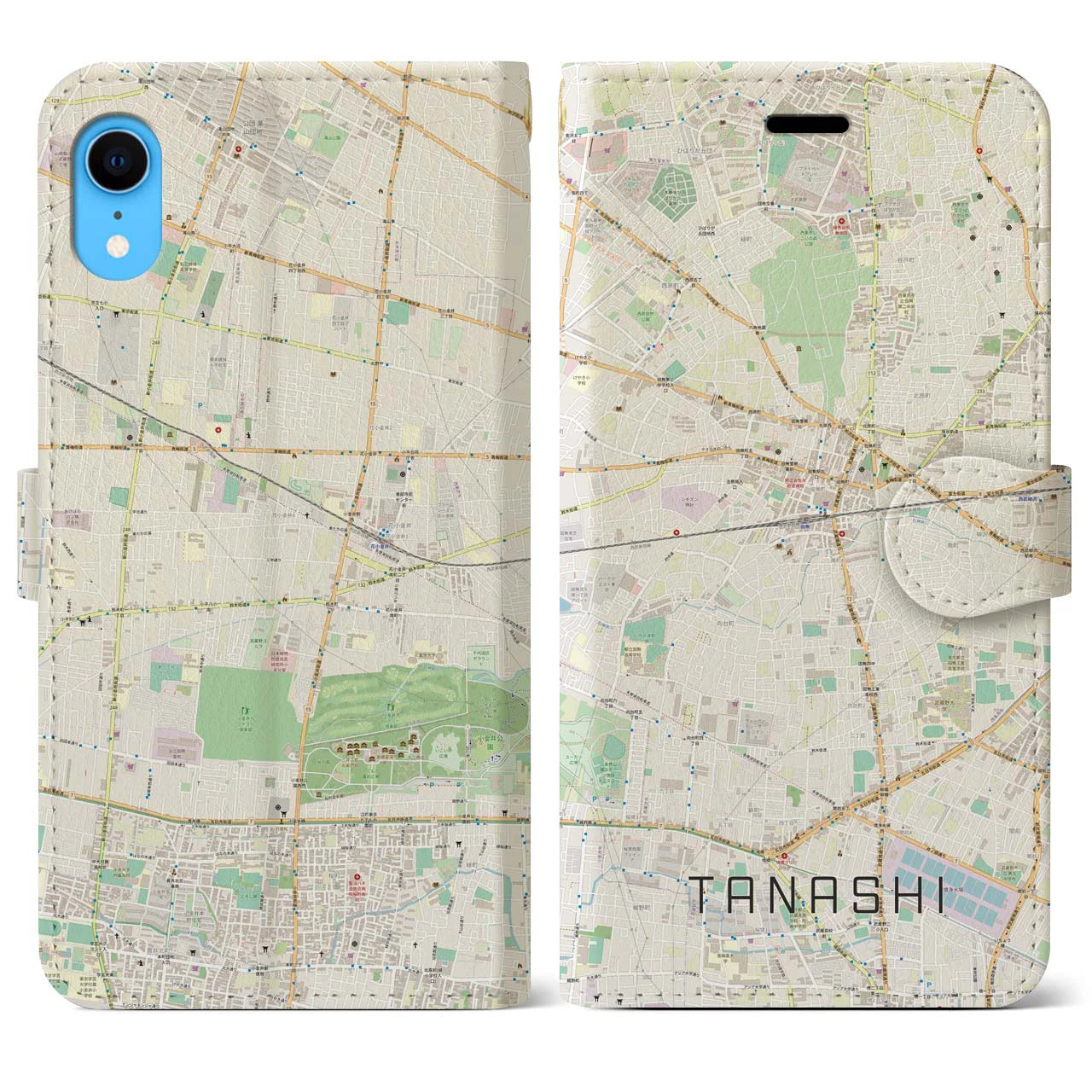 【田無】地図柄iPhoneケース（手帳両面タイプ・ナチュラル）iPhone XR 用