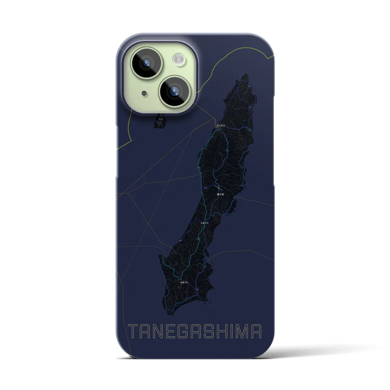 【種子島】地図柄iPhoneケース（バックカバータイプ・ブラック）iPhone 15 用
