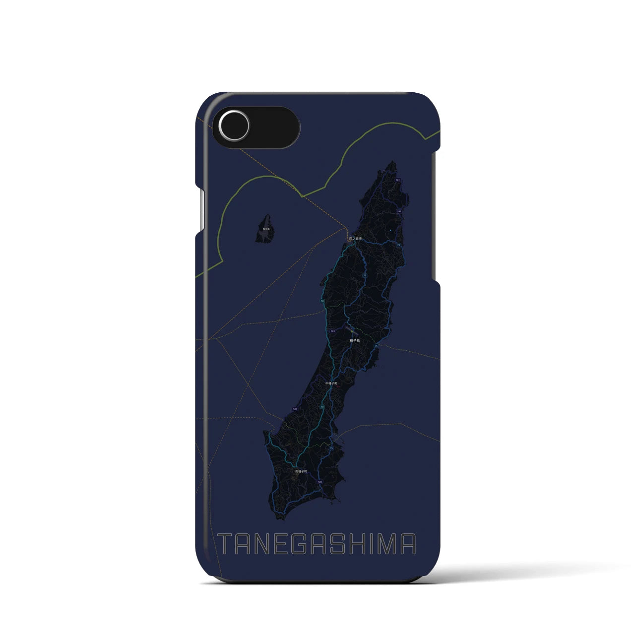 【種子島】地図柄iPhoneケース（バックカバータイプ・ブラック）iPhone SE（第3 / 第2世代） / 8 / 7 / 6s / 6 用