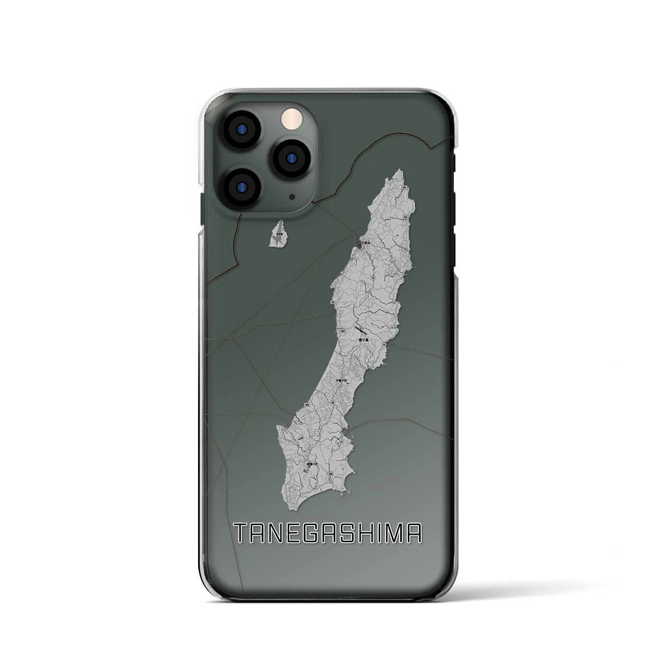 【種子島】地図柄iPhoneケース（クリアタイプ・モノトーン）iPhone 11 Pro 用