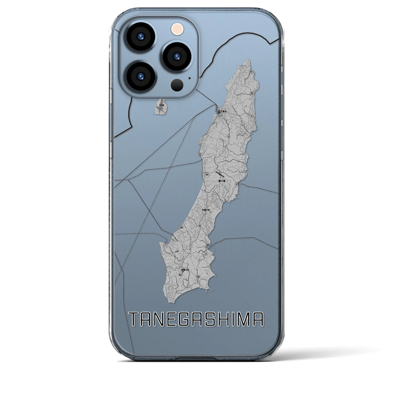 【種子島】地図柄iPhoneケース（クリアタイプ・モノトーン）iPhone 13 Pro Max 用
