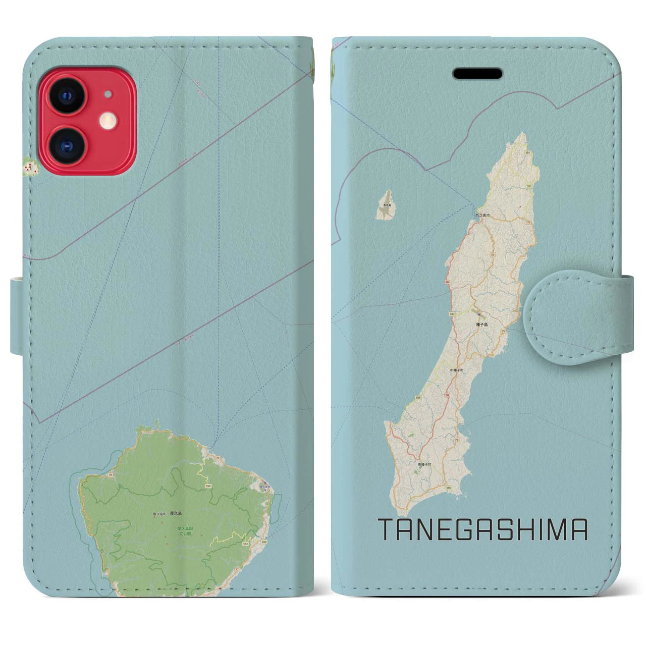 【種子島】地図柄iPhoneケース（手帳両面タイプ・ナチュラル）iPhone 11 用