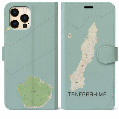 【種子島（鹿児島県）】地図柄iPhoneケース（手帳タイプ）ナチュラル・iPhone 12 Pro Max 用