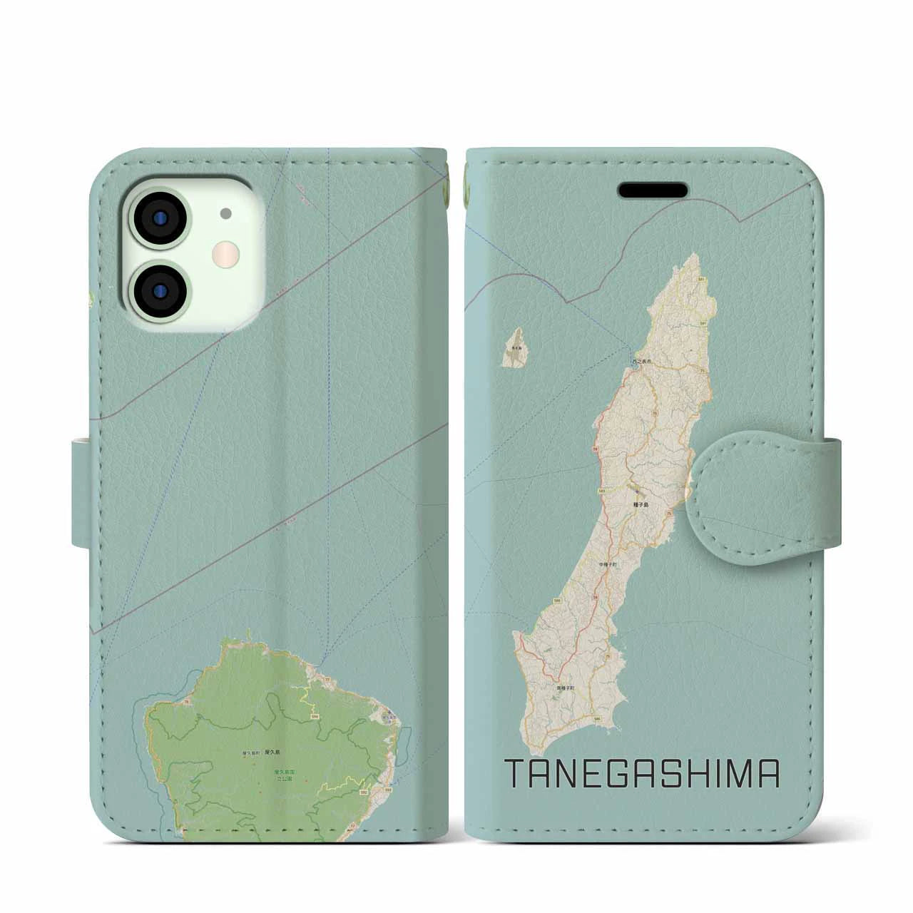 【種子島】地図柄iPhoneケース（手帳両面タイプ・ナチュラル）iPhone 12 mini 用