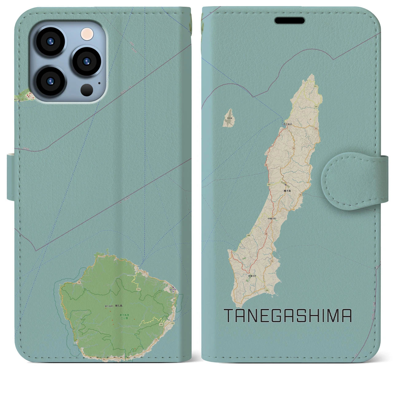 【種子島】地図柄iPhoneケース（手帳両面タイプ・ナチュラル）iPhone 13 Pro Max 用