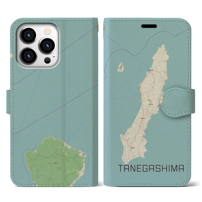 【種子島（鹿児島県）】地図柄iPhoneケース（手帳タイプ）ナチュラル・iPhone 13 Pro 用