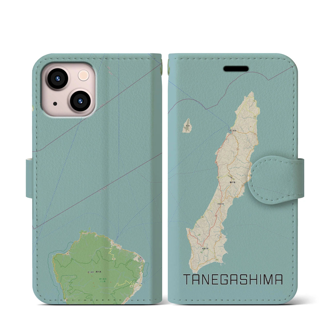 【種子島】地図柄iPhoneケース（手帳両面タイプ・ナチュラル）iPhone 13 mini 用
