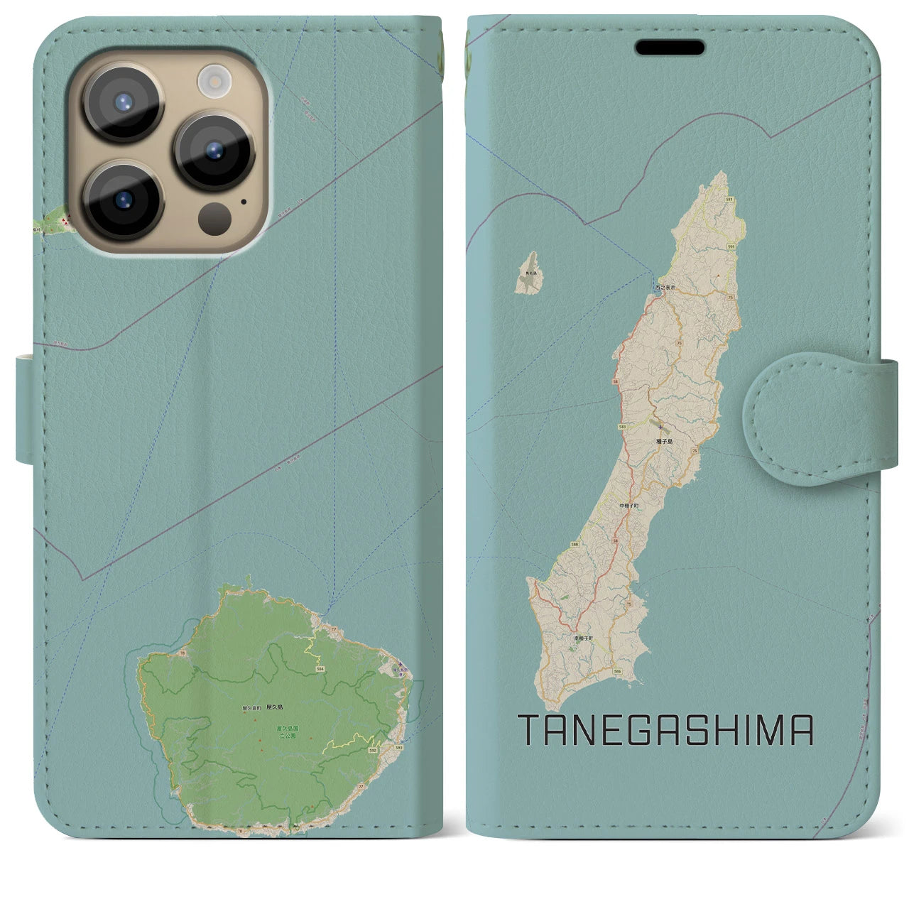 【種子島】地図柄iPhoneケース（手帳両面タイプ・ナチュラル）iPhone 14 Pro Max 用