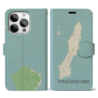 【種子島（鹿児島県）】地図柄iPhoneケース（手帳タイプ）ナチュラル・iPhone 14 Pro 用