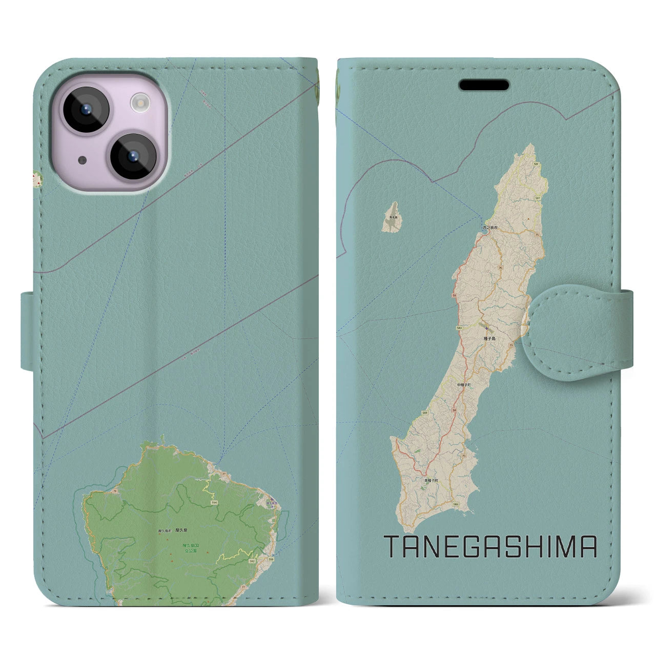 【種子島】地図柄iPhoneケース（手帳両面タイプ・ナチュラル）iPhone 14 用