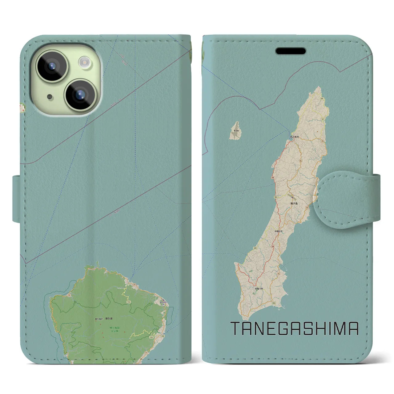【種子島】地図柄iPhoneケース（手帳両面タイプ・ナチュラル）iPhone 15 用