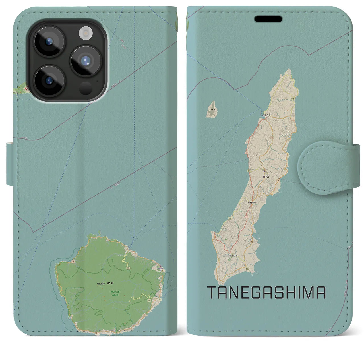 【種子島】地図柄iPhoneケース（手帳両面タイプ・ナチュラル）iPhone 15 Pro Max 用