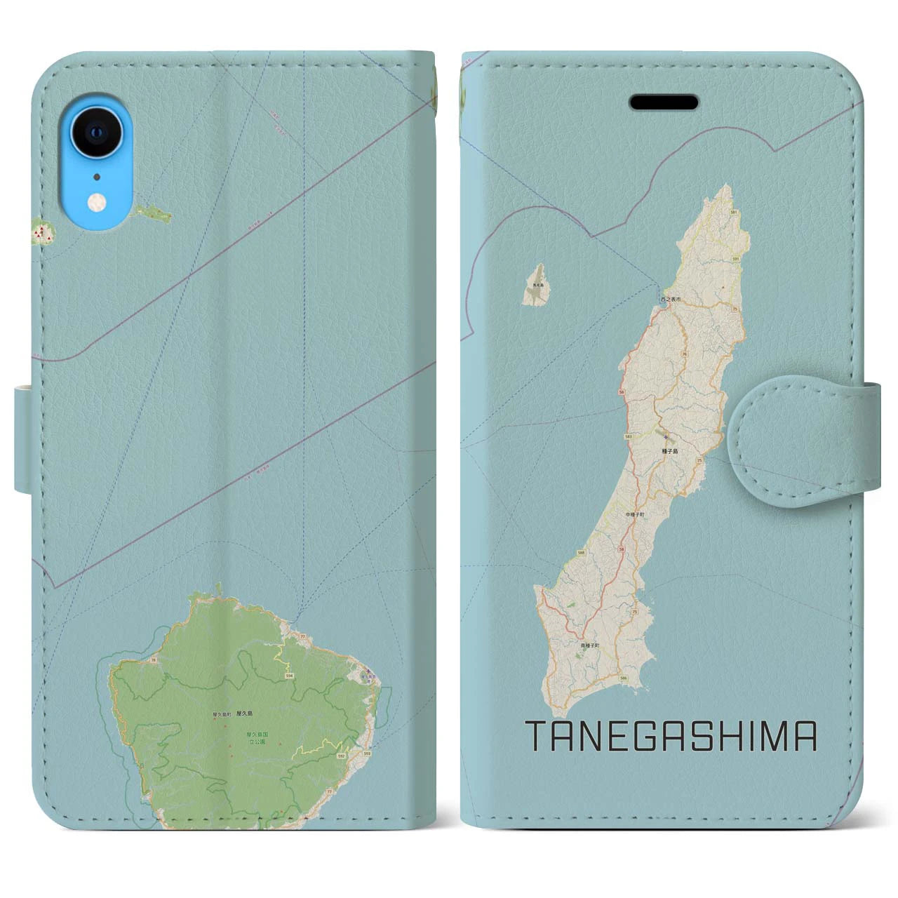 【種子島】地図柄iPhoneケース（手帳両面タイプ・ナチュラル）iPhone XR 用