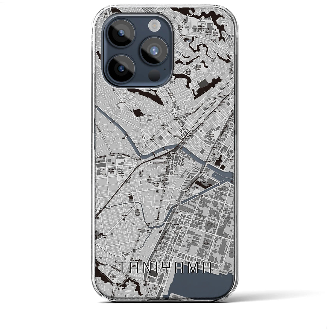 【谷山】地図柄iPhoneケース（クリアタイプ・モノトーン）iPhone 15 Pro Max 用