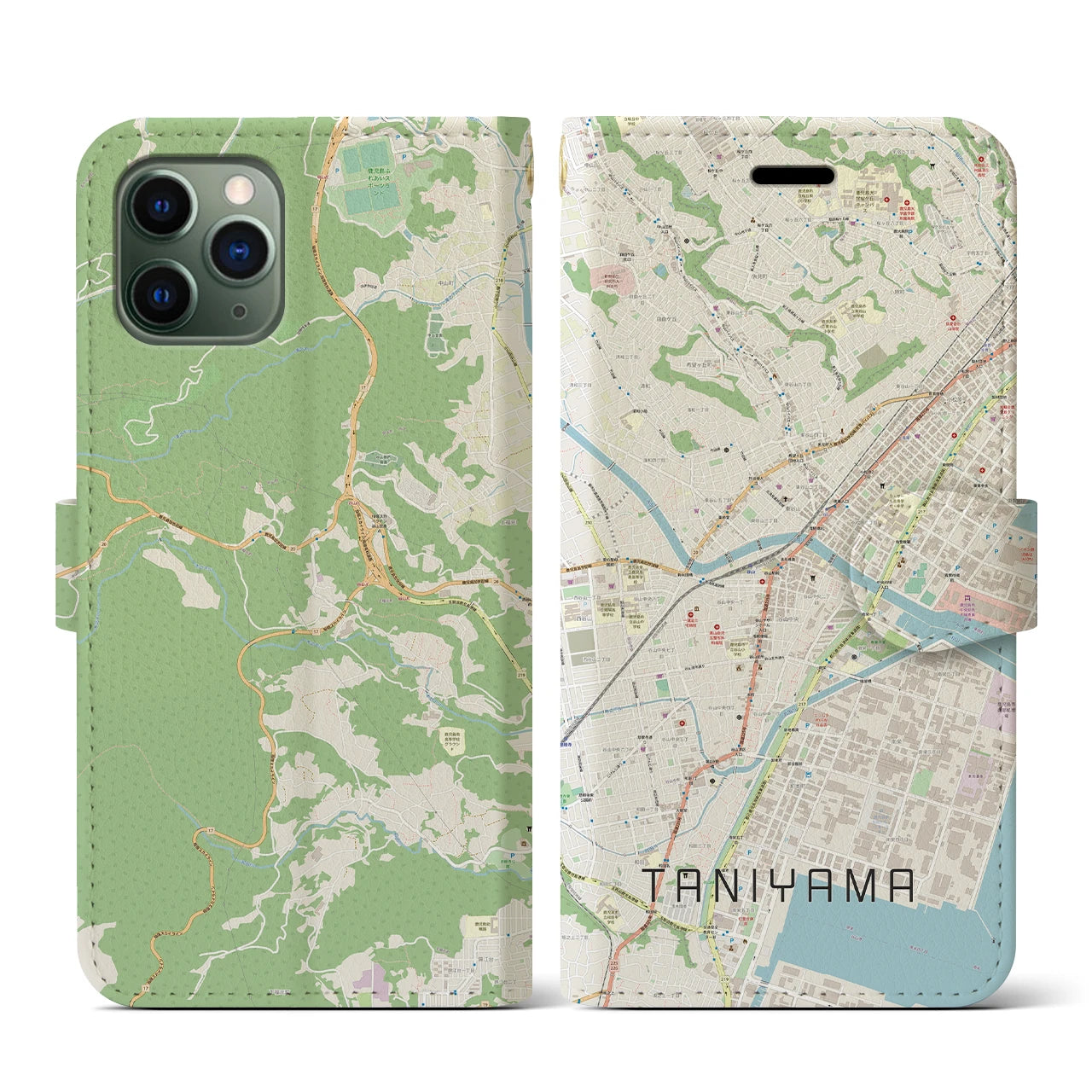 【谷山】地図柄iPhoneケース（手帳両面タイプ・ナチュラル）iPhone 11 Pro 用