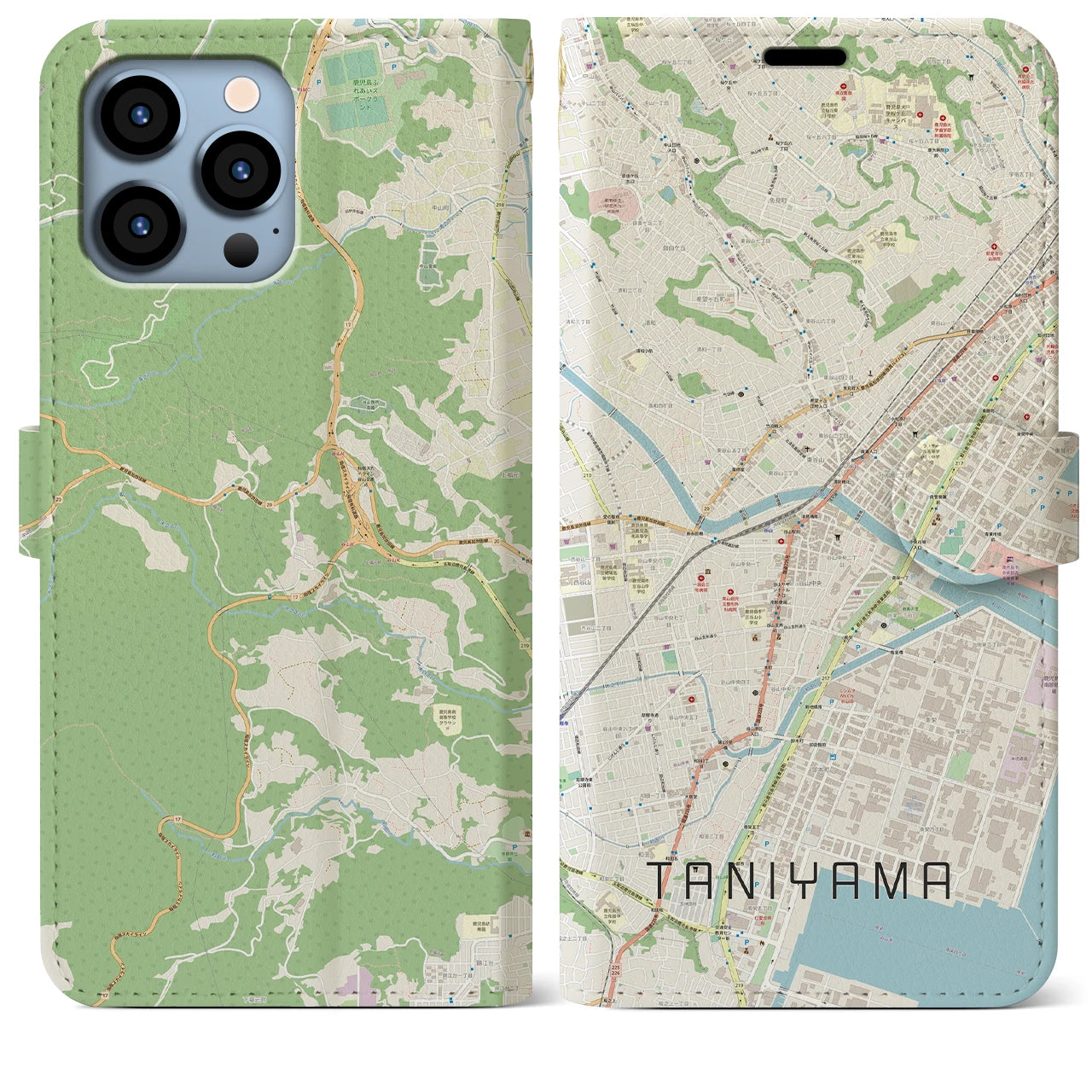 【谷山】地図柄iPhoneケース（手帳両面タイプ・ナチュラル）iPhone 13 Pro Max 用