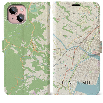 【谷山（鹿児島県）】地図柄iPhoneケース（手帳タイプ）ナチュラル・iPhone 15 Plus 用