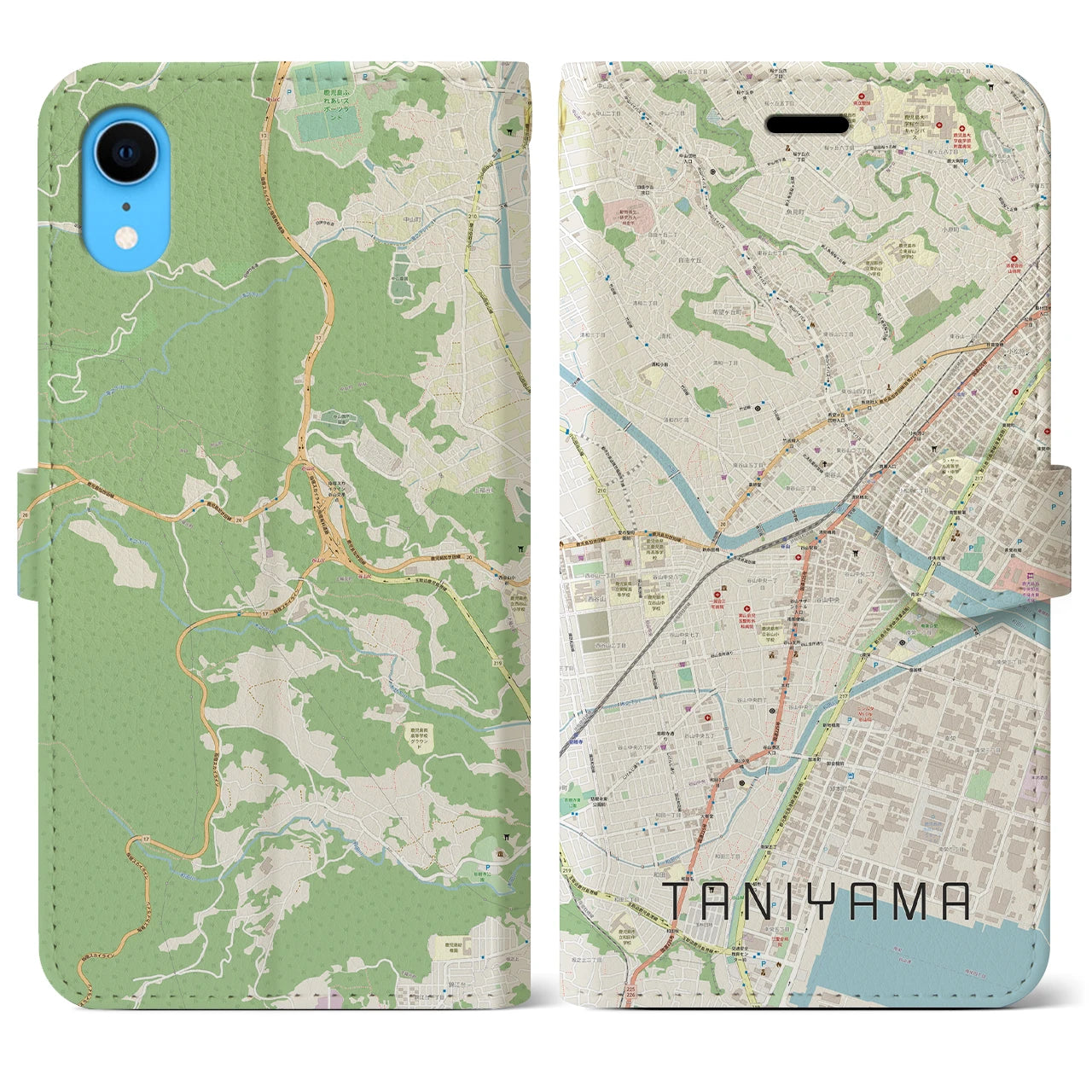 【谷山】地図柄iPhoneケース（手帳両面タイプ・ナチュラル）iPhone XR 用