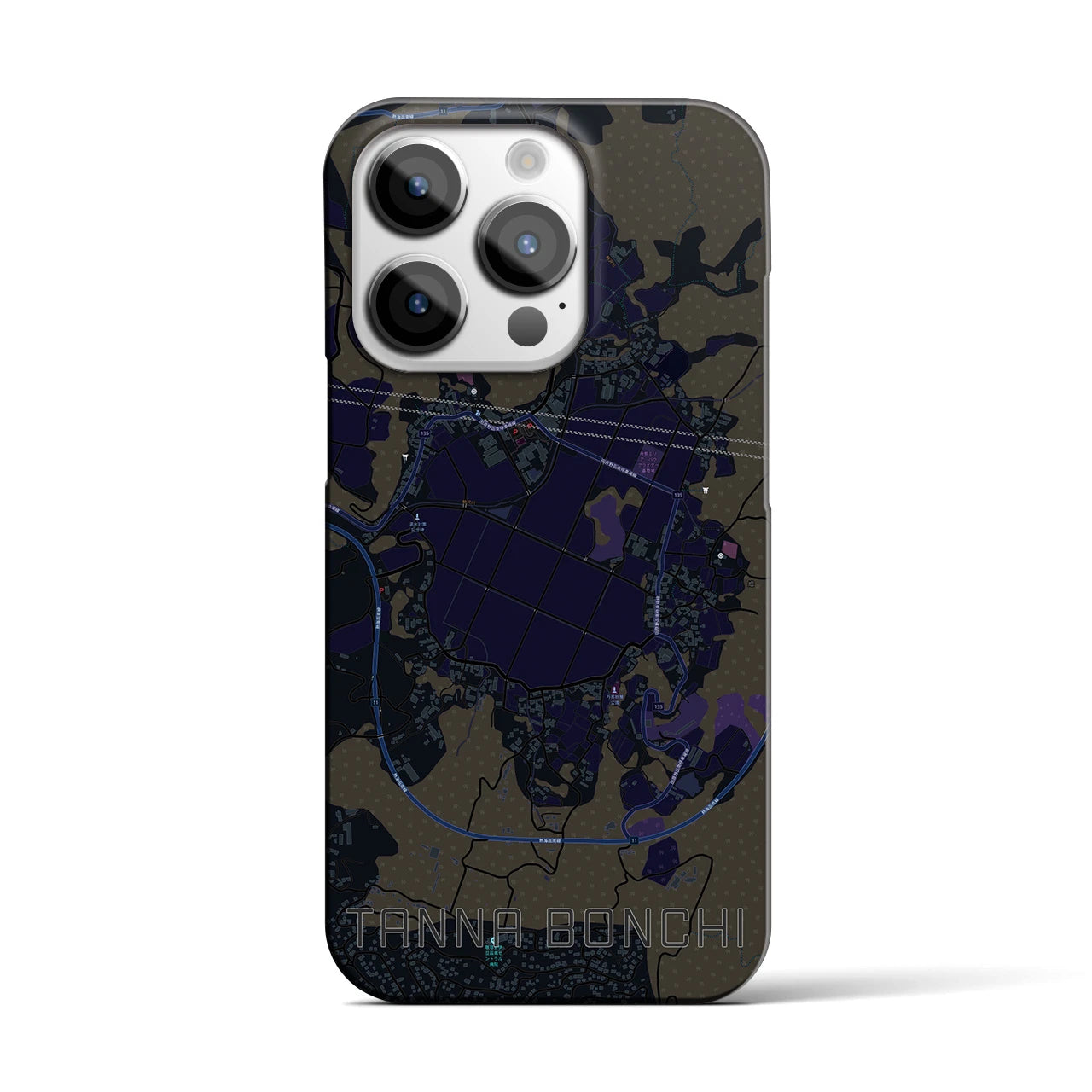 【丹那盆地】地図柄iPhoneケース（バックカバータイプ・ブラック）iPhone 14 Pro 用