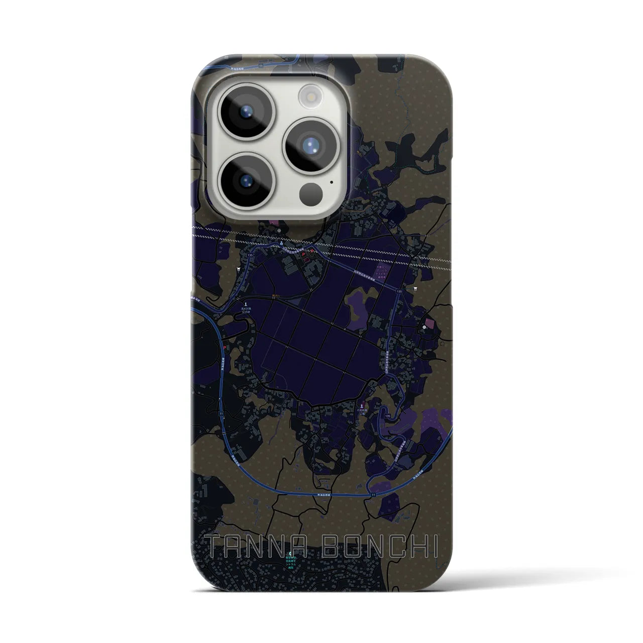 【丹那盆地】地図柄iPhoneケース（バックカバータイプ・ブラック）iPhone 15 Pro 用