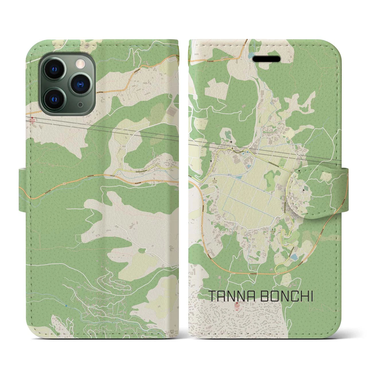 【丹那盆地】地図柄iPhoneケース（手帳両面タイプ・ナチュラル）iPhone 11 Pro 用