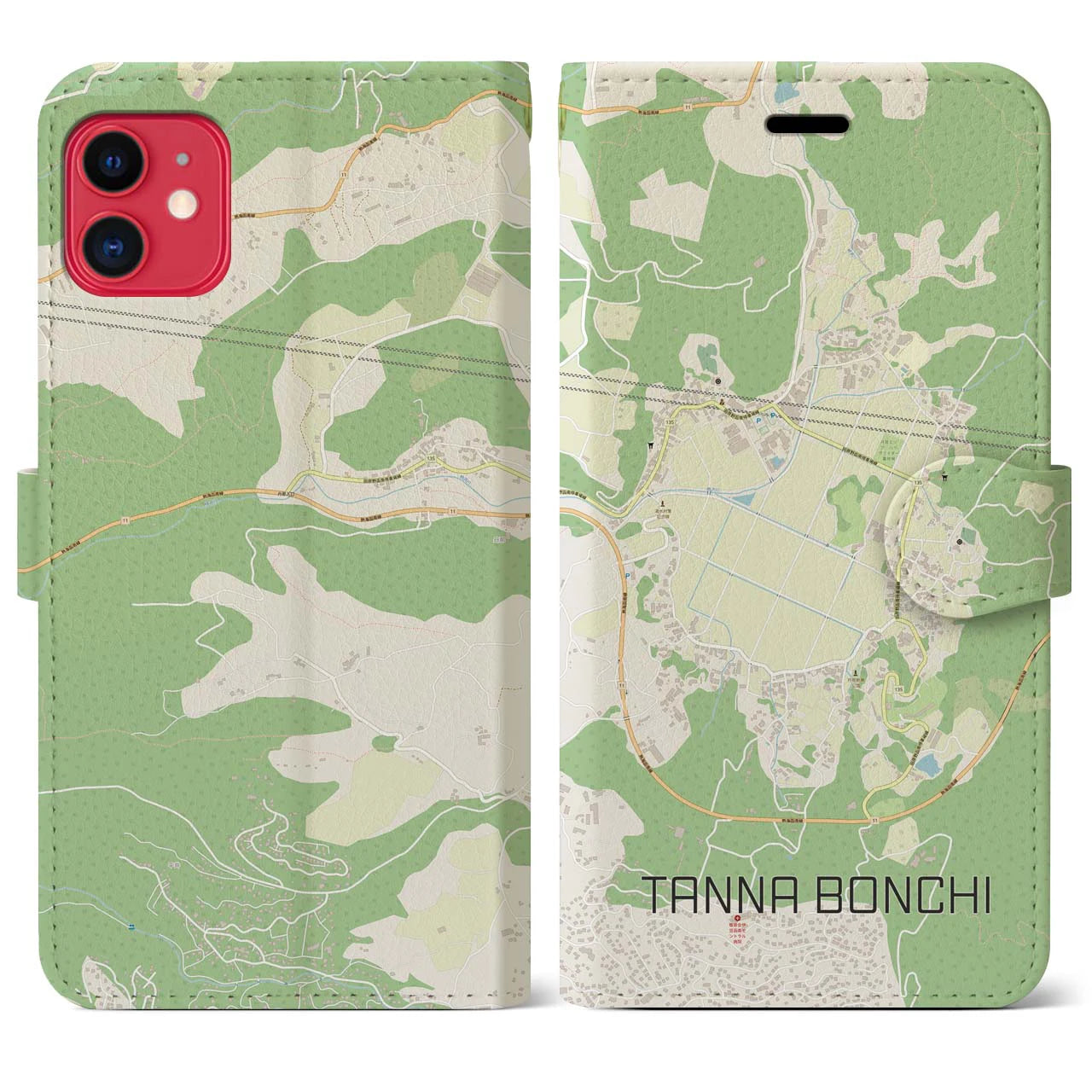 【丹那盆地】地図柄iPhoneケース（手帳両面タイプ・ナチュラル）iPhone 11 用