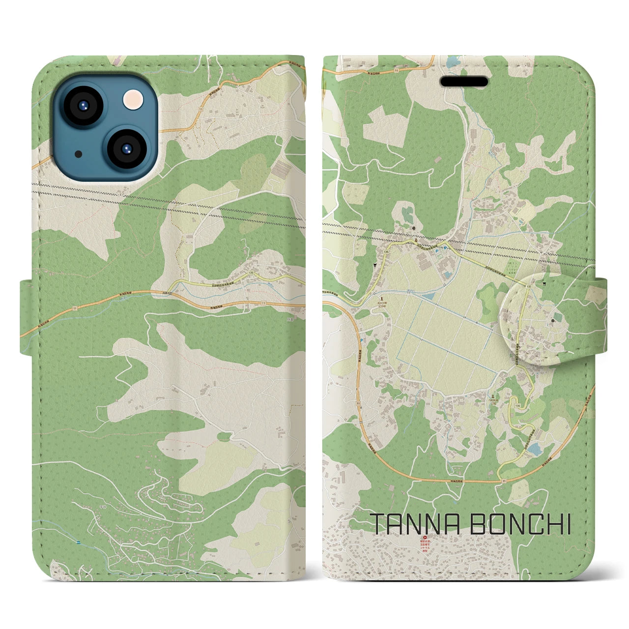 【丹那盆地】地図柄iPhoneケース（手帳両面タイプ・ナチュラル）iPhone 13 用