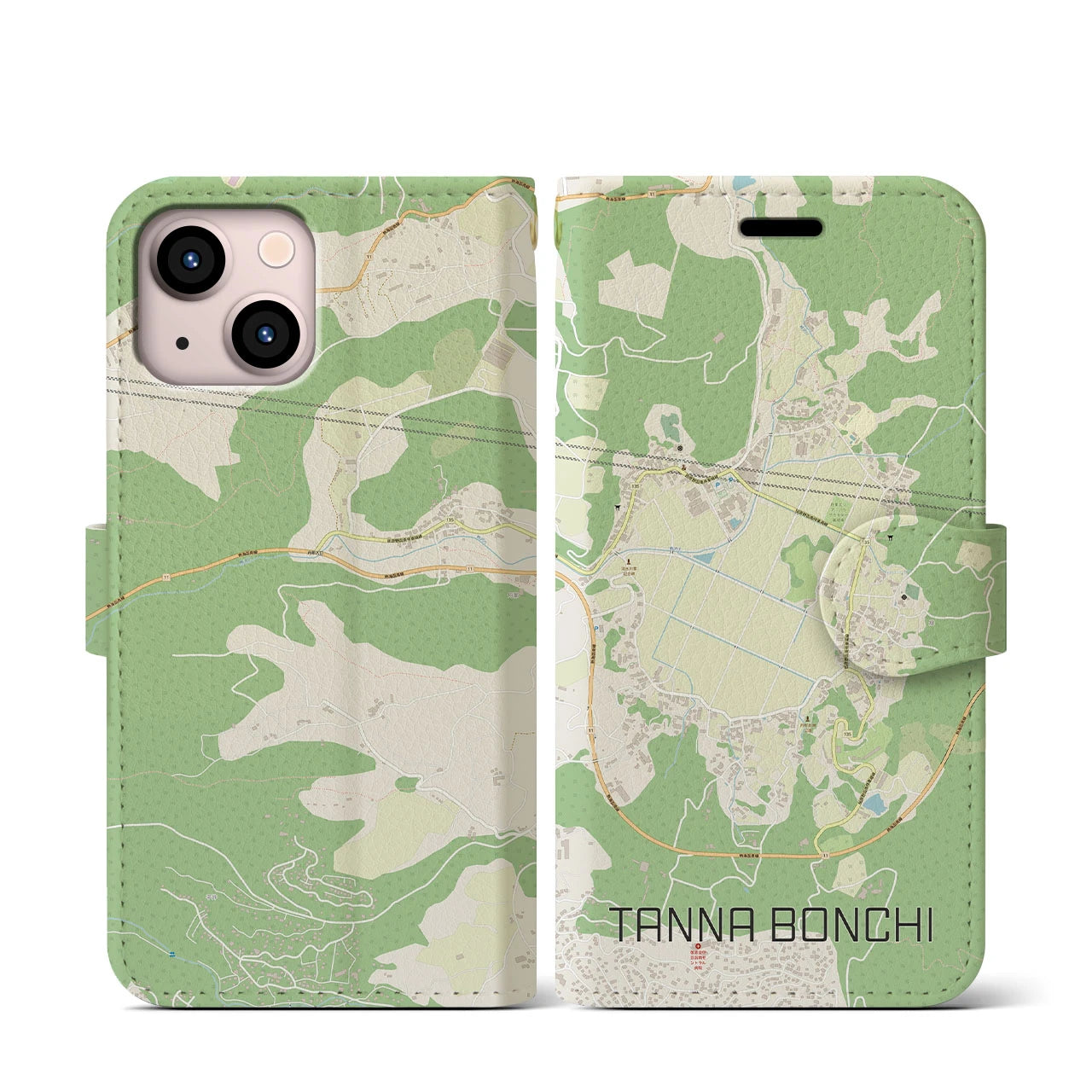 【丹那盆地】地図柄iPhoneケース（手帳両面タイプ・ナチュラル）iPhone 13 mini 用
