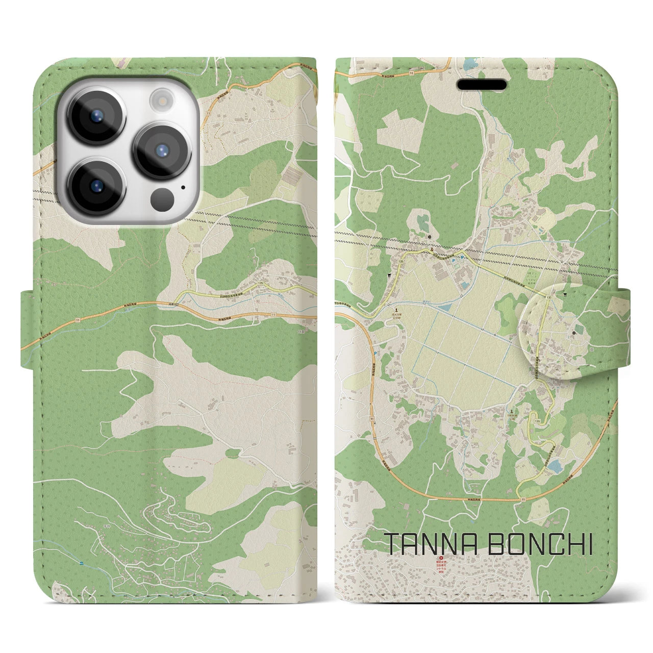 【丹那盆地】地図柄iPhoneケース（手帳両面タイプ・ナチュラル）iPhone 14 Pro 用
