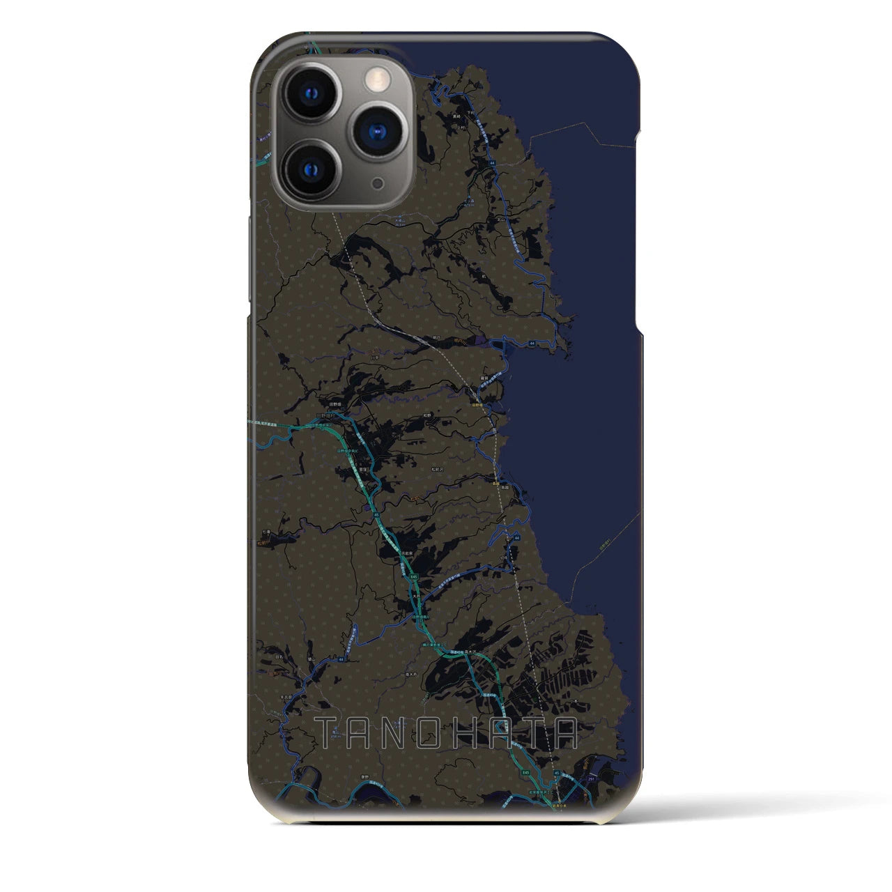 【田野畑】地図柄iPhoneケース（バックカバータイプ・ブラック）iPhone 11 Pro Max 用