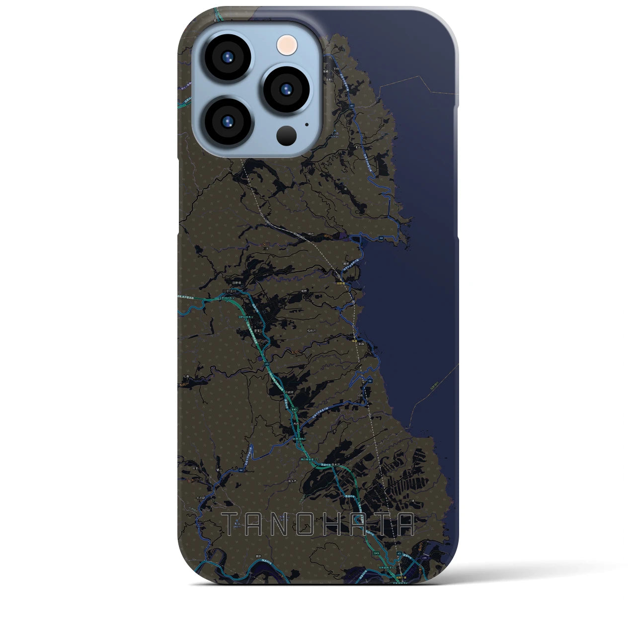 【田野畑】地図柄iPhoneケース（バックカバータイプ・ブラック）iPhone 13 Pro Max 用