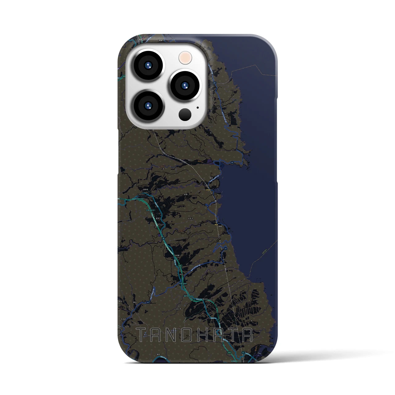 【田野畑】地図柄iPhoneケース（バックカバータイプ・ブラック）iPhone 13 Pro 用