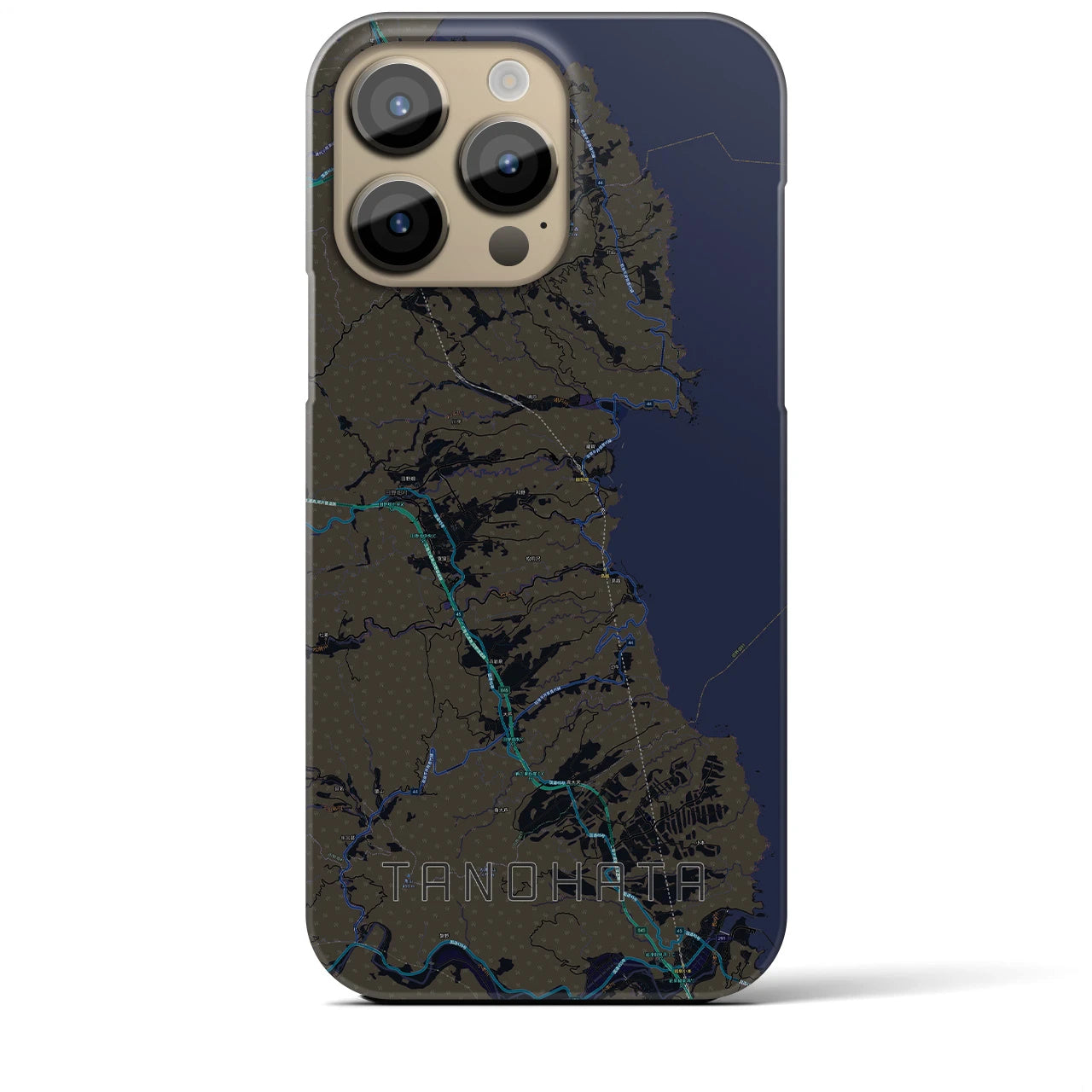 【田野畑】地図柄iPhoneケース（バックカバータイプ・ブラック）iPhone 14 Pro Max 用