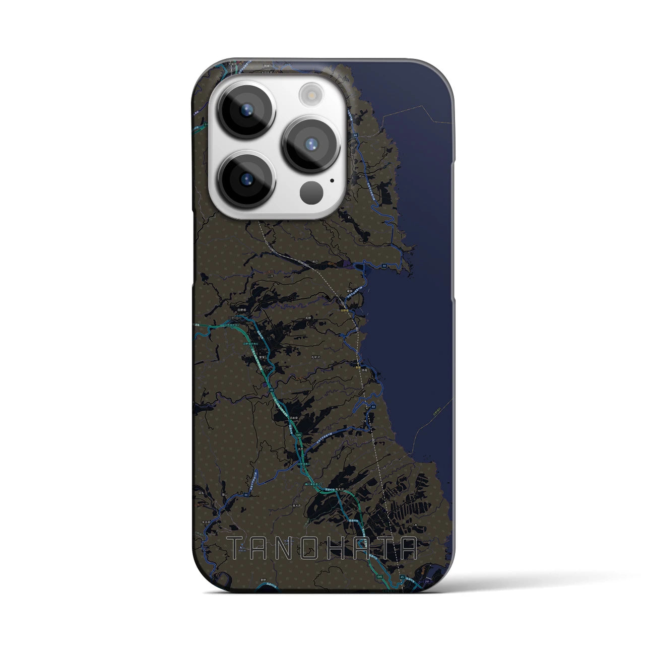 【田野畑】地図柄iPhoneケース（バックカバータイプ・ブラック）iPhone 14 Pro 用