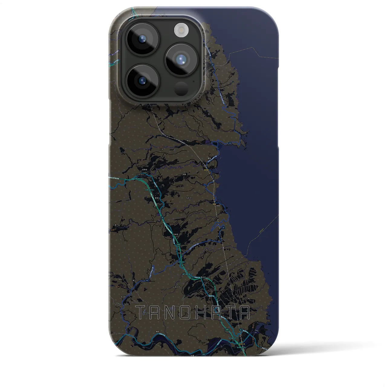 【田野畑】地図柄iPhoneケース（バックカバータイプ・ブラック）iPhone 15 Pro Max 用