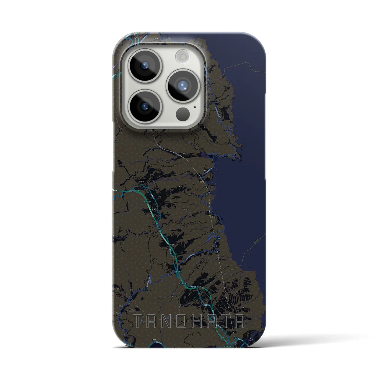 【田野畑】地図柄iPhoneケース（バックカバータイプ・ブラック）iPhone 15 Pro 用