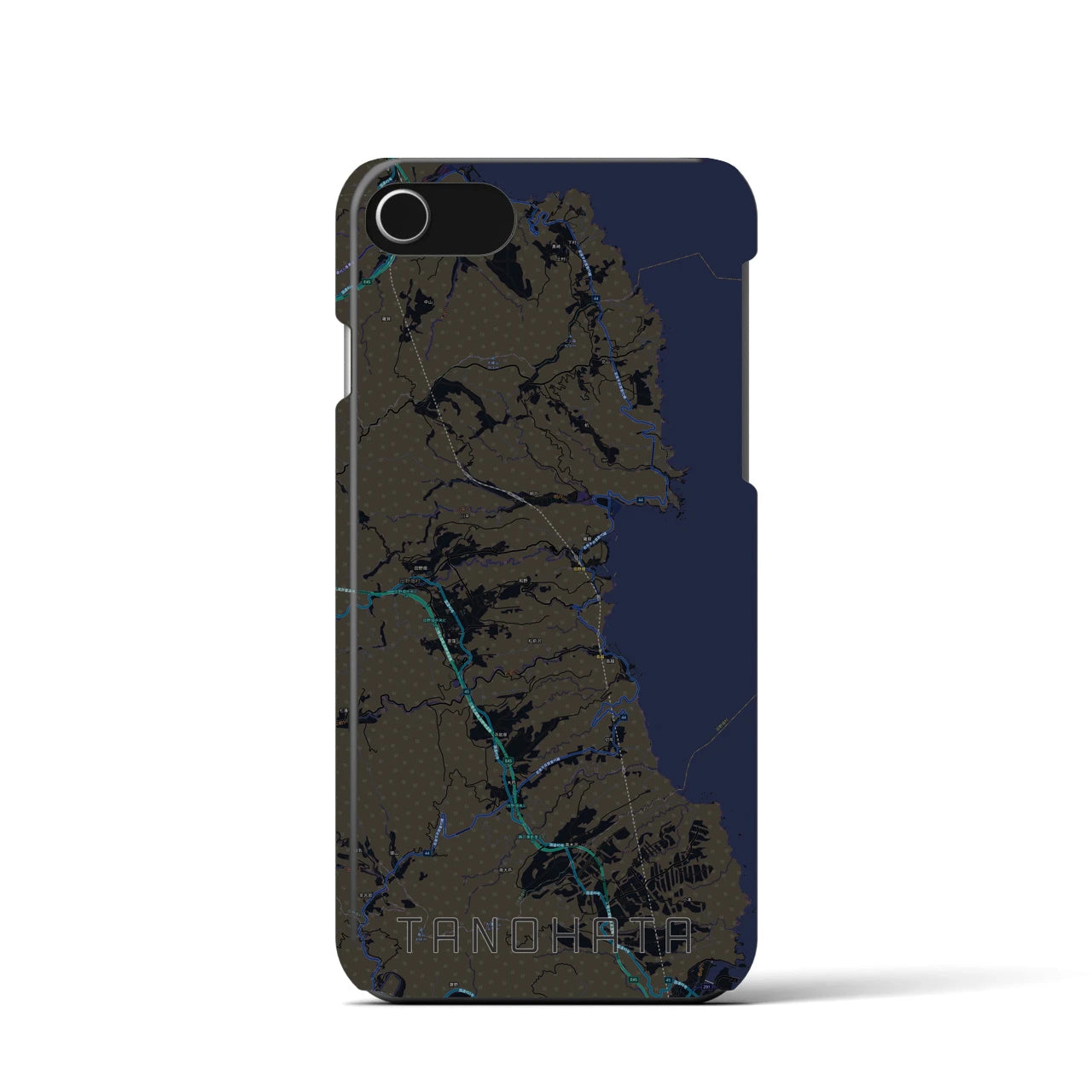 【田野畑】地図柄iPhoneケース（バックカバータイプ・ブラック）iPhone SE（第3 / 第2世代） / 8 / 7 / 6s / 6 用