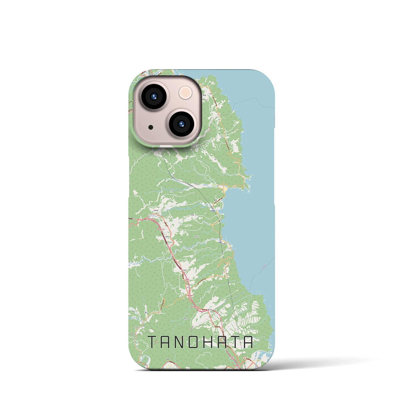 【田野畑】地図柄iPhoneケース（バックカバータイプ・ナチュラル）iPhone 13 mini 用