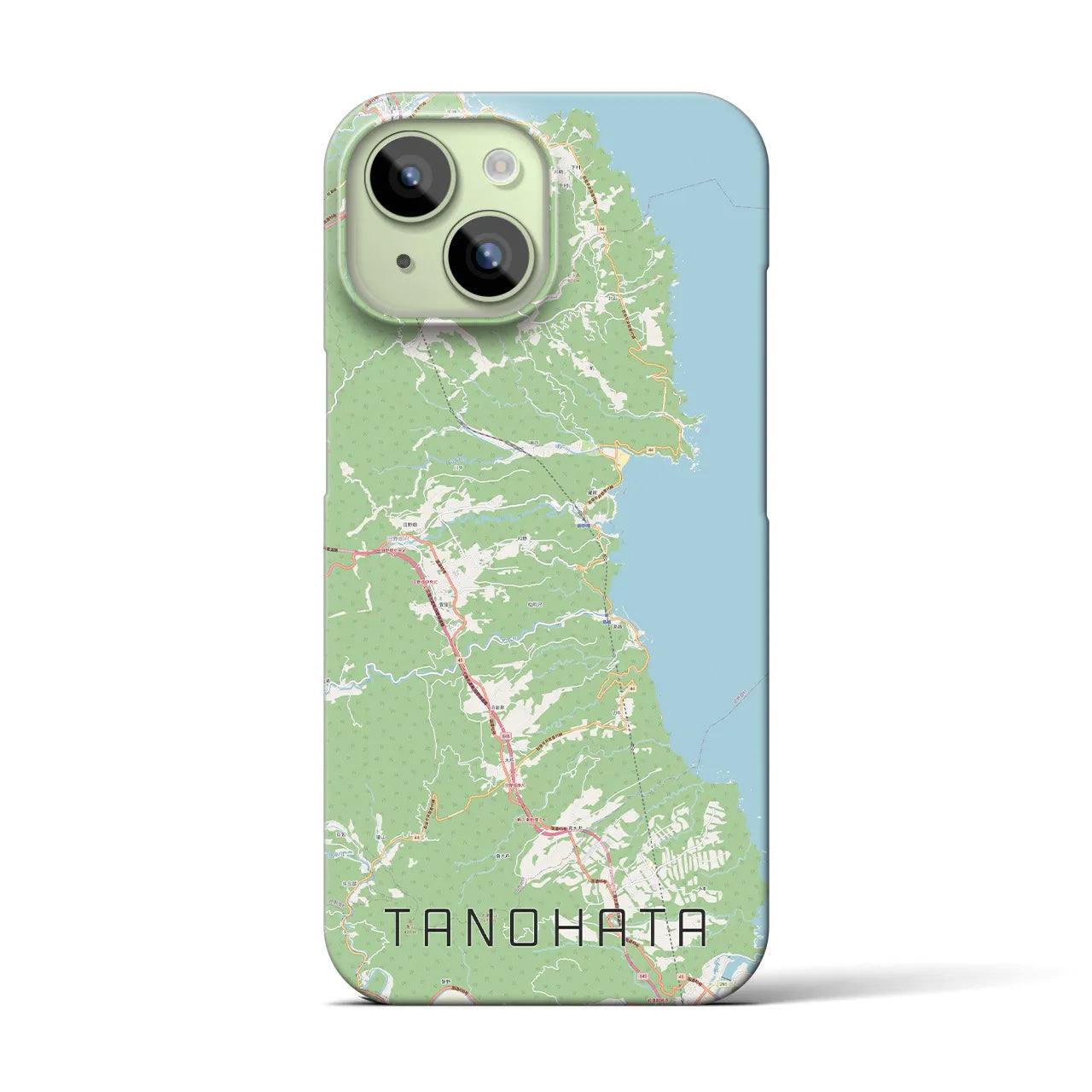 【田野畑】地図柄iPhoneケース（バックカバータイプ・ナチュラル）iPhone 15 用