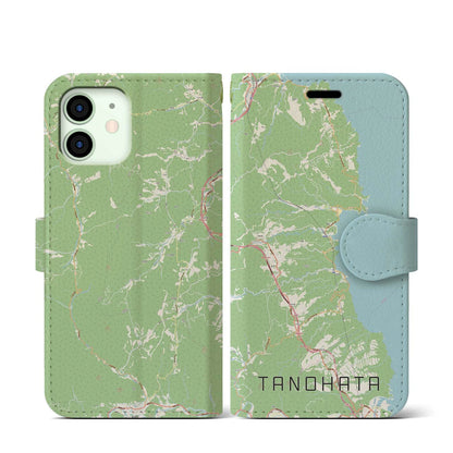 【田野畑（岩手県）】地図柄iPhoneケース（手帳タイプ）ナチュラル・iPhone 12 mini 用