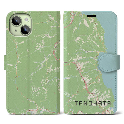 【田野畑（岩手県）】地図柄iPhoneケース（手帳タイプ）ナチュラル・iPhone 15 用