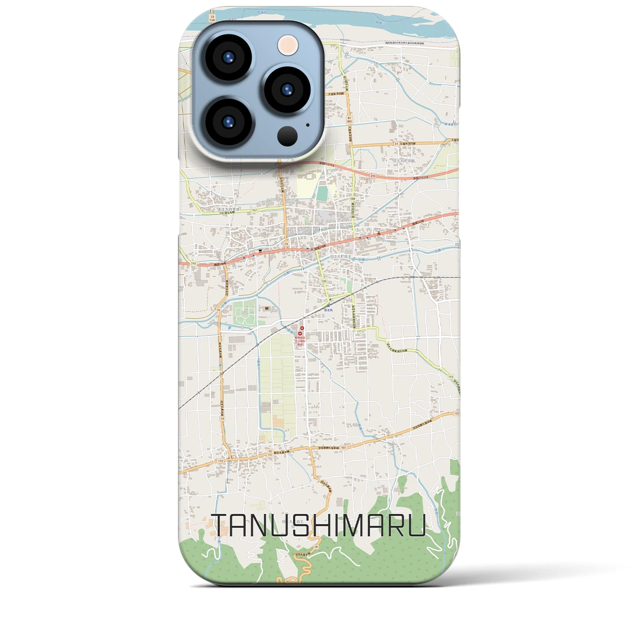 【田主丸】地図柄iPhoneケース（バックカバータイプ・ナチュラル）iPhone 13 Pro Max 用